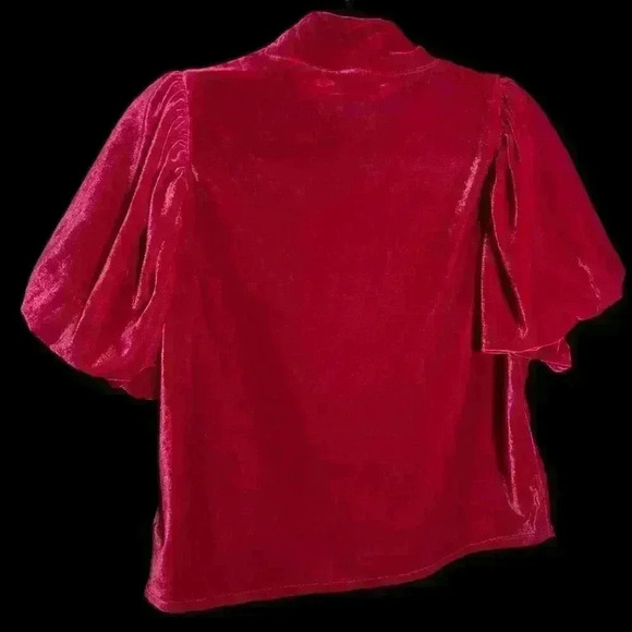 Women's Free People Velvet Pink Puffy Sleeved Top Size Small - Picture 2 of 3